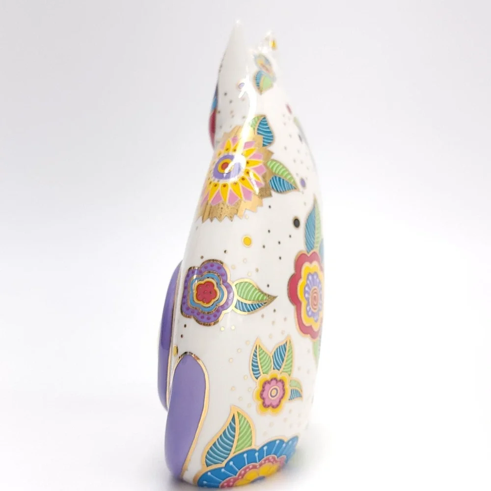 Vintage 1996‎ Laurel Burch Porcelain Floral Cat Clock White, Gold TESTED WORKING